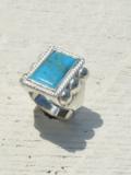 RG-0099　6 POINT RECTANGLE FLATTOP TURQUOISE RING (18K GOLD ACCENT INSIDE)