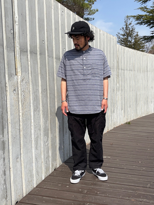 Band Collar Shirt (Horizontal Stripe)