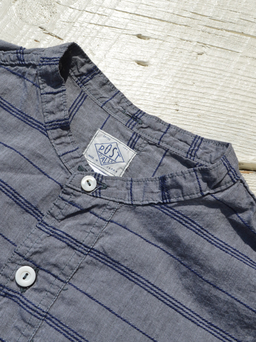 Band Collar Shirt (Horizontal Stripe)