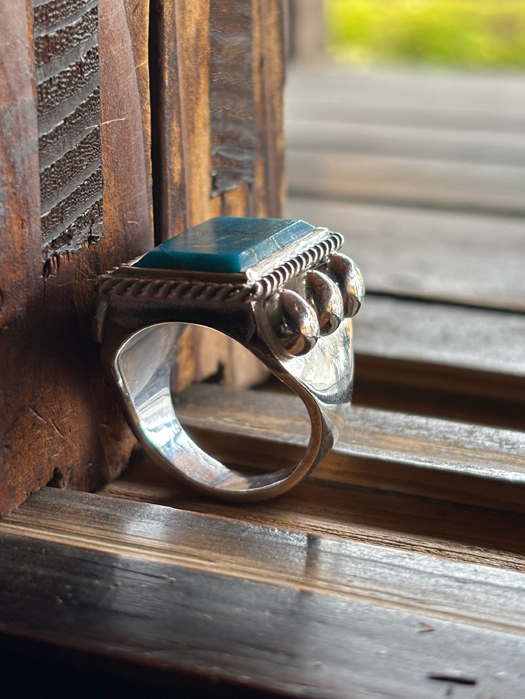 RG-0099　6 POINT RECTANGLE FLATTOP TURQUOISE RING (18K GOLD ACCENT INSIDE)