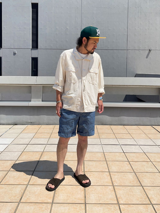 ELASTIC FATIGUE SHORTS (Chambray)