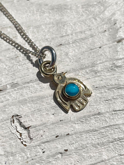 NL-0144 18K GOLD BABY THUNDERBIRD PENDANT (TURQUOISE)