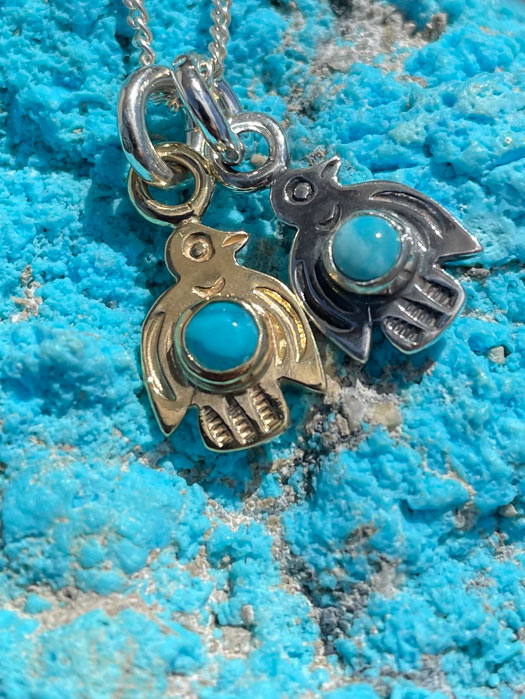 NL-0144 18K GOLD BABY THUNDERBIRD PENDANT (TURQUOISE)