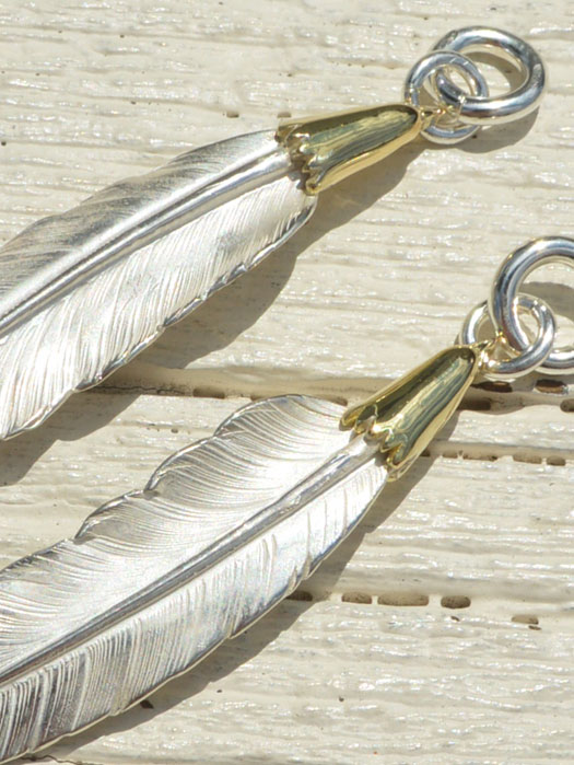 EFNL-0049 EAGLE HEAD FEATHER PENDANT No. 49 (18K GOLD ACCENT)
