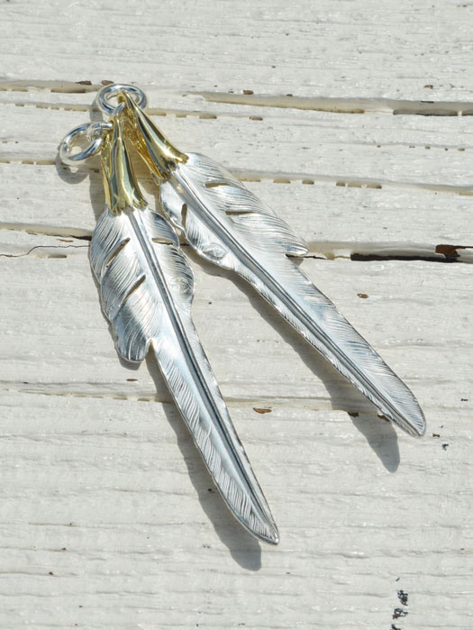 EFNL-0047　EAGLE HEAD KAZEKIRI FEATHER PENDANT No. 47 (L) (18K GOLD ACCENT)　