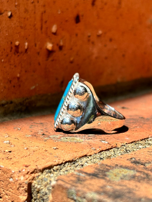 RG-0099　6 POINT RECTANGLE FLATTOP TURQUOISE RING (18K GOLD ACCENT INSIDE)