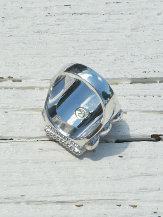 RG-0099　6 POINT RECTANGLE FLATTOP TURQUOISE RING (18K GOLD ACCENT INSIDE)