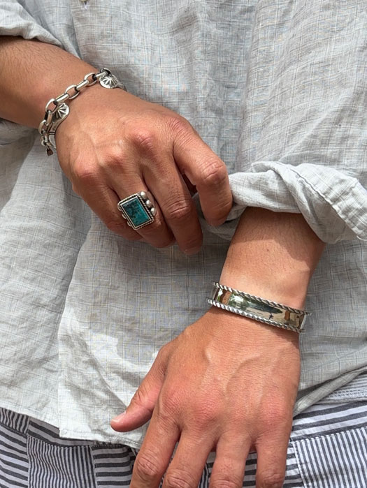 RG-0099　6 POINT RECTANGLE FLATTOP TURQUOISE RING (18K GOLD ACCENT INSIDE)