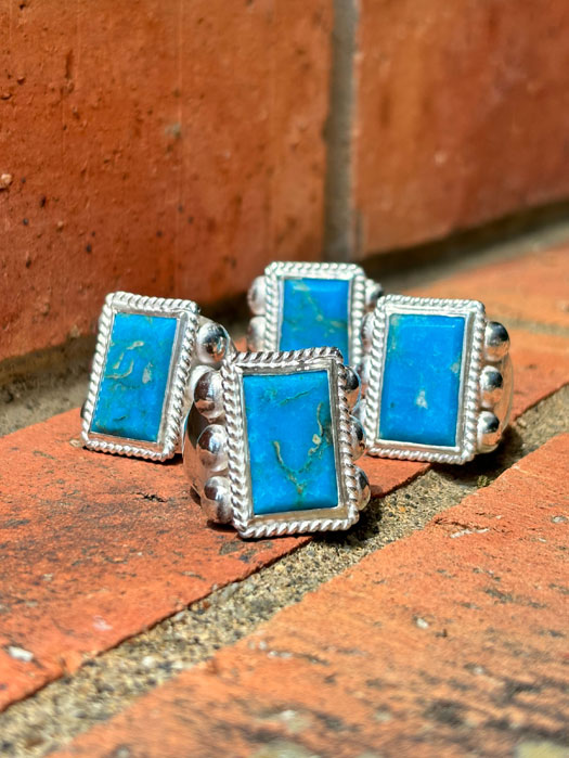 RG-0099　6 POINT RECTANGLE FLATTOP TURQUOISE RING (18K GOLD ACCENT INSIDE)