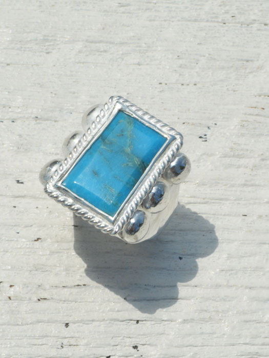 RG-0099　6 POINT RECTANGLE FLATTOP TURQUOISE RING (18K GOLD ACCENT INSIDE)