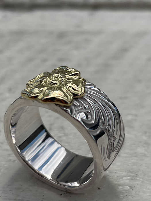 RG-0055　KARAKUSA ROSE RING No. 55 (10mm/18K GOLD ACCENT)