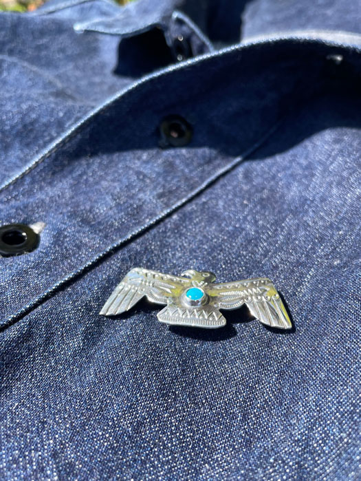 OT-P0319 THUNDERBIRD PIN (OPEN WING,TURQUOISE)