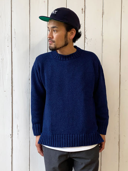 【DECK HAND】　INDIGO COTTON CREW NECK