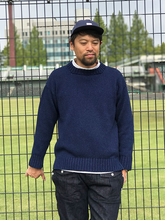 【DECK HAND】　INDIGO COTTON CREW NECK
